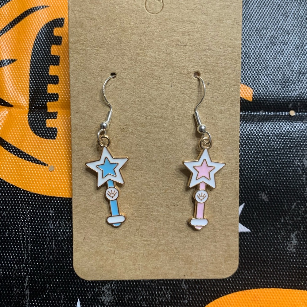 Pink and blue magic wand earrings